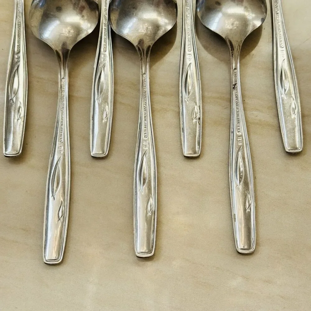 7pc INTERNATIONAL Whispering Leaves-Autumn Leaf Stainless Teaspoons 5 5/8”